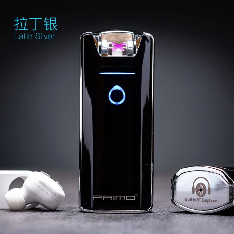 with earphone 4 Двухдуговая плазменная зажигалка, USB ветрозащитные, Импульсные, металлические, электронные, с интеллектуальным дисплеем, с питанием от отпечатков пальцев, зажигалки, гаджеты для мужчин - Цвет: with earphone 4