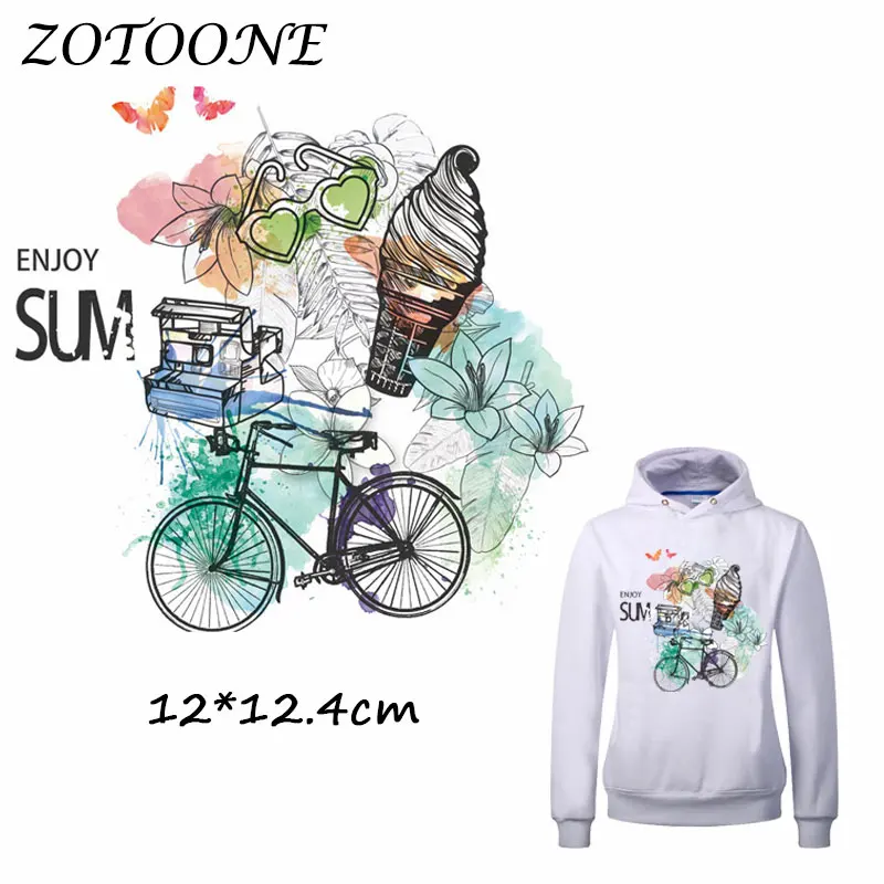 

ZOTOONE Iron on Patches for Clothes Heat Transfer Enjoy Ice Cream Bike Patch T Shirt Stickers for DIY Accessory Applique Kids C