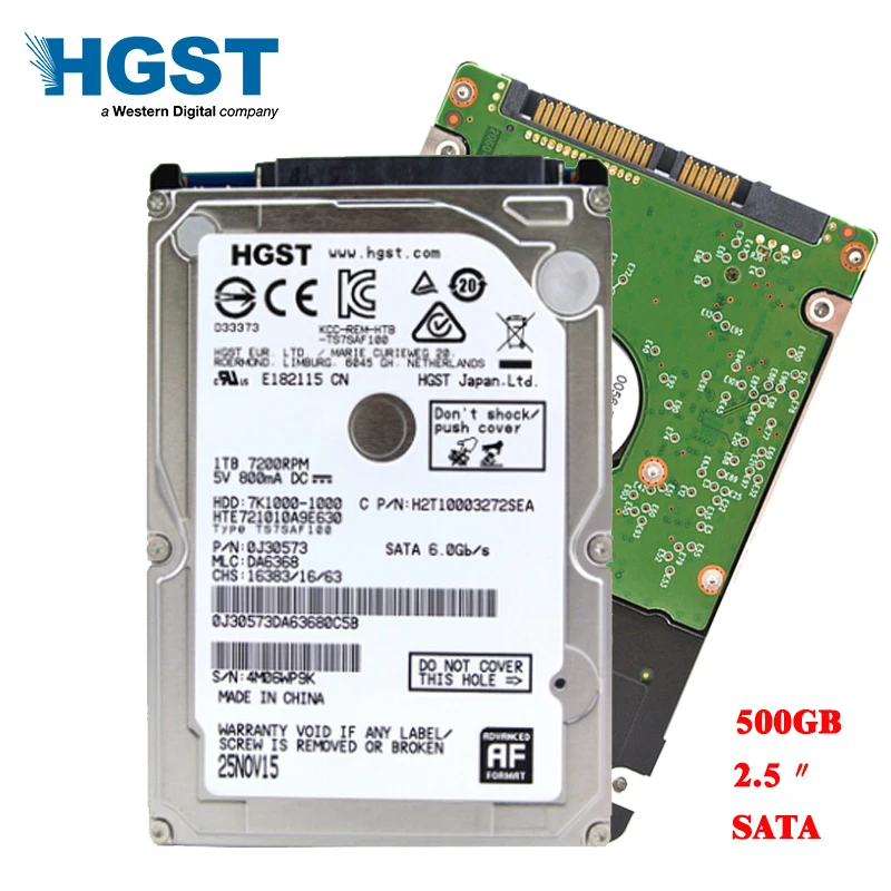 Жесткий диск HGST для ноутбука 2 5 дюйма 500 Гб 3 6 8 Мб/32 Мб тонкий до 7 мм гарантия года| |