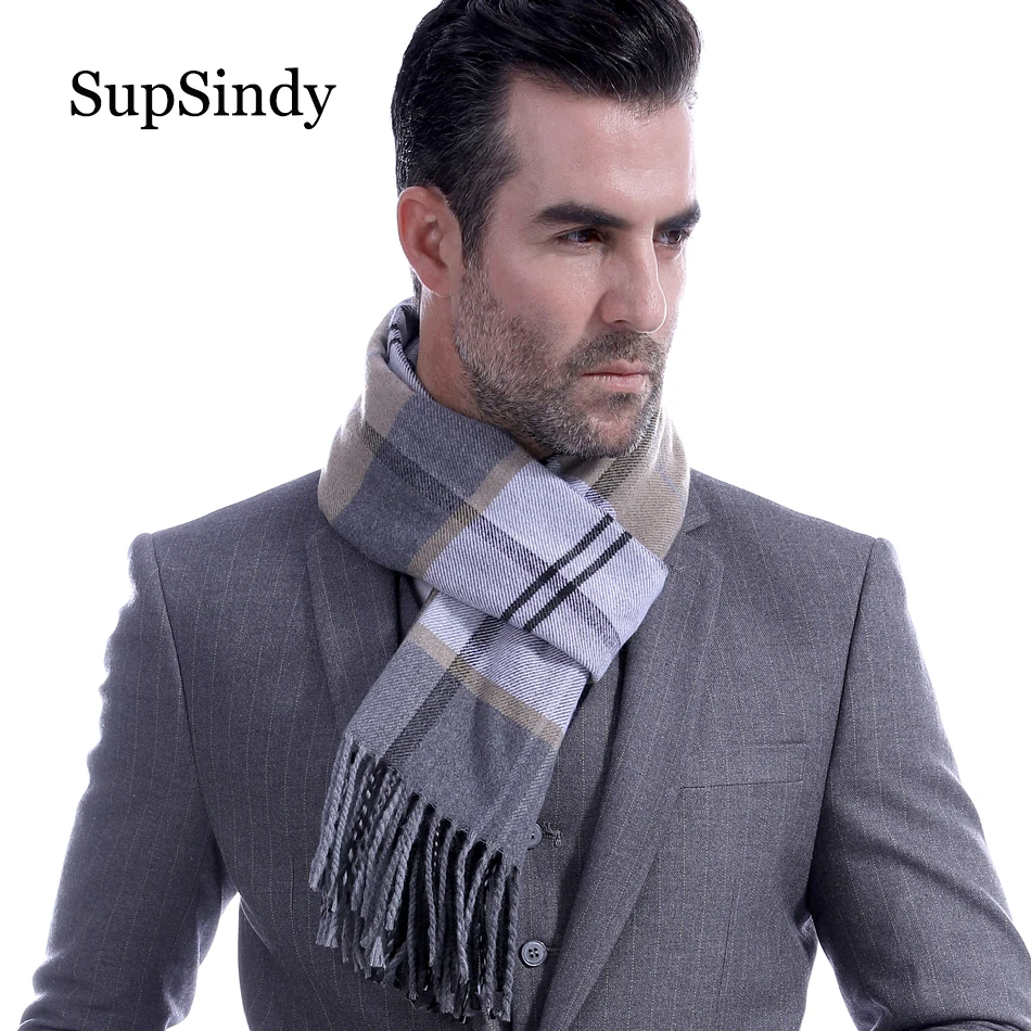 

SupSindy Winter scarf men Vintage Soft tassels plaid scarves luxury shawl Warm wrap Imitation cashmere Business Casual Men scarf