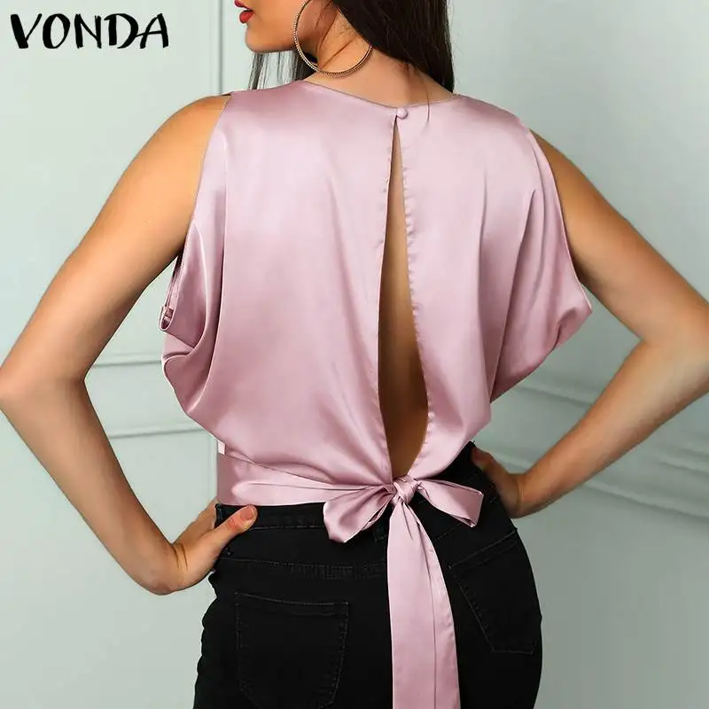 VONDA, женская летняя блузка, майка, топ, Сексуальные клубные топы, открытая спина, Повседневная безрукавная футболка, майка размера плюс, туника, Patry Blusa