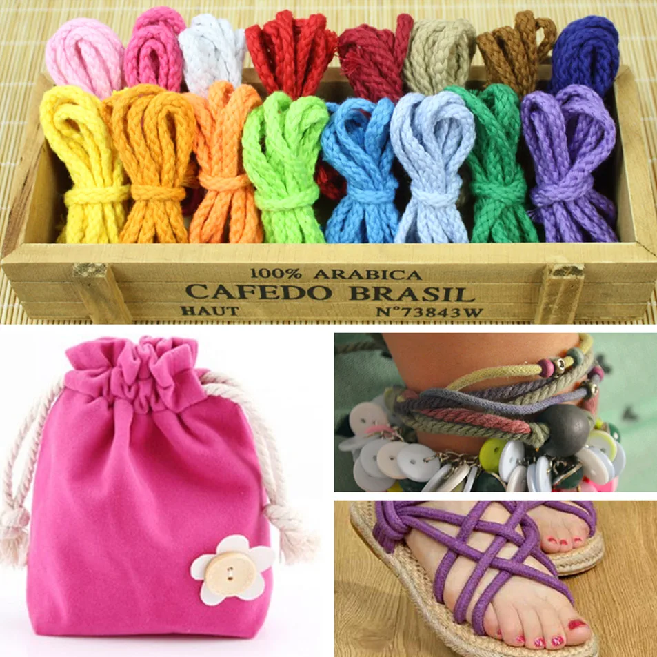 Цветной Шнур 5 мм 20 м/лот аксессуары сделай сам скрученный круглый 100% хлопок шнур