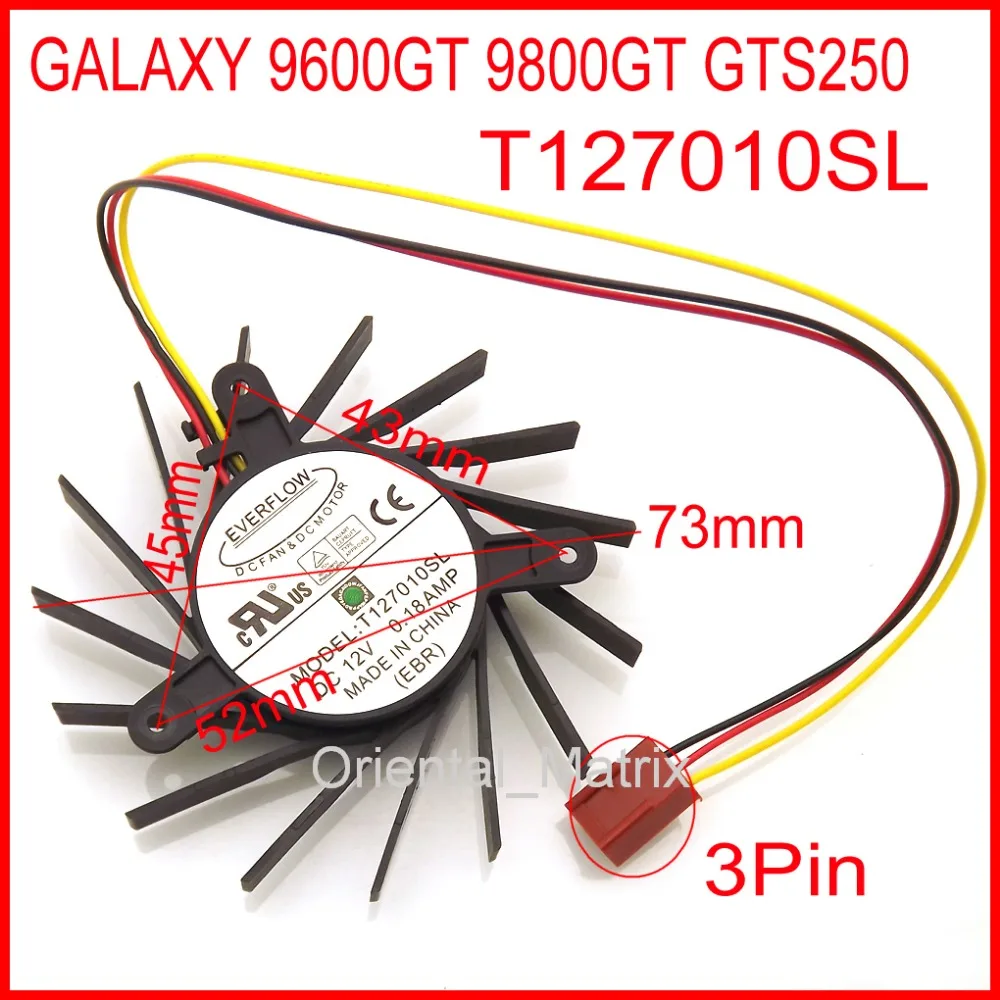 Бесплатная доставка T127010SL 73 мм 0.18AMP 3Pin для Galaxy 9600GT 9600GSO 9800GT GTS250 видеокарта VGA вентилятор