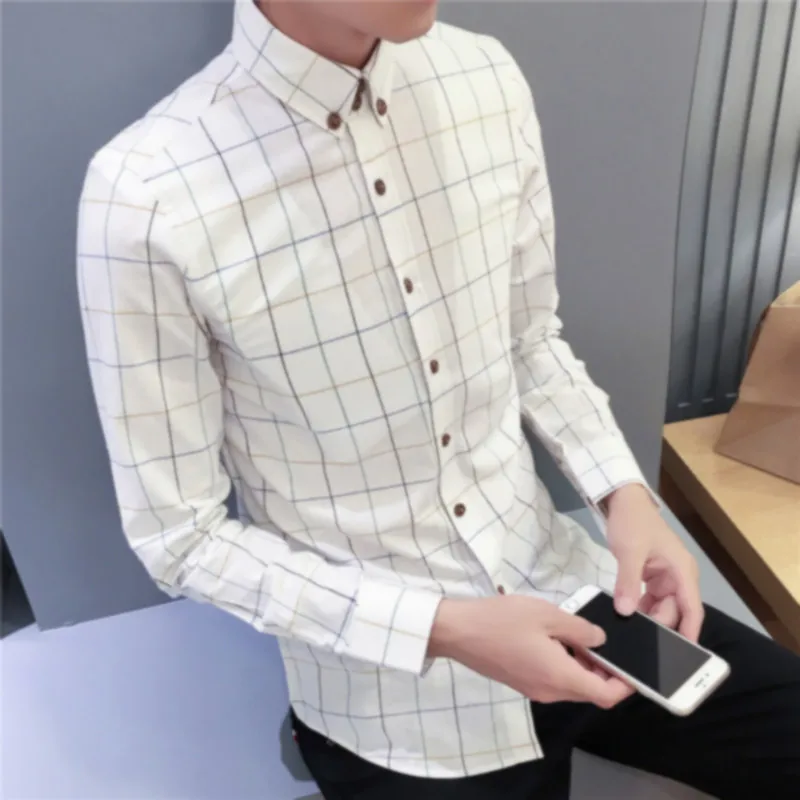 Новая коллекция весна летняя Мода Марка Мужчины Одежда Slim Fit Длинные рукава