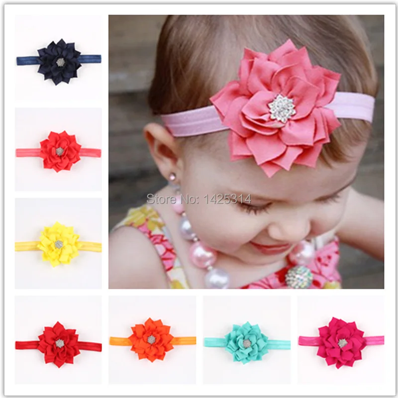 12 шт. Детская повязка на голову с цветком двойной листьями лотоса Стразы детский