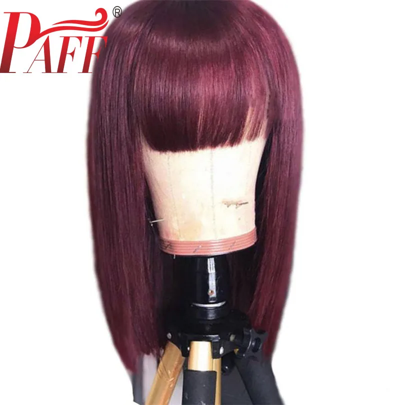PAFF 99J Бургундия Красный 13x4 короткие парики из человеческих волос предварительно