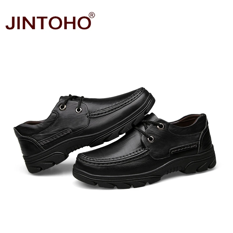 JINTOHO Мужские модельные туфли из 100% натуральной кожи деловые черные Брендовые