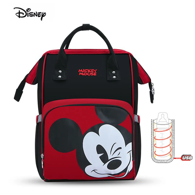 Red Black Disney, сумка для мамы, женская, многофункциональная, подгузник, детская, USB, бутылка, изоляция, сумка для беременных, большая емкость, рюкзак для подгузников, красный - Цвет: Red Black