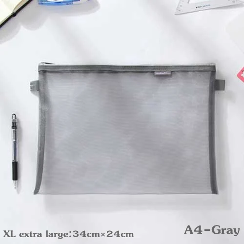 XL-X Large-A4-Gray Прозрачный чехол-карандаш, Сетчатая Сумка-карандаш для детей, подарок для девочек, офисные школьные принадлежности кавайи, канцелярские принадлежности, нейлоновый чехол-карандаш на молнии - Цвет: XL-X Large-A4-Gray