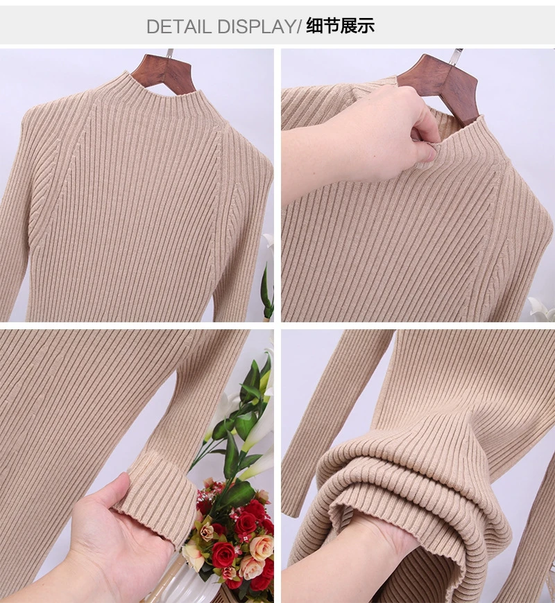 ONLYSVTER Women Autumn Winter Sweater Knitted Dress Thick Warm Knee-length Dress Rib Slim Female Dress