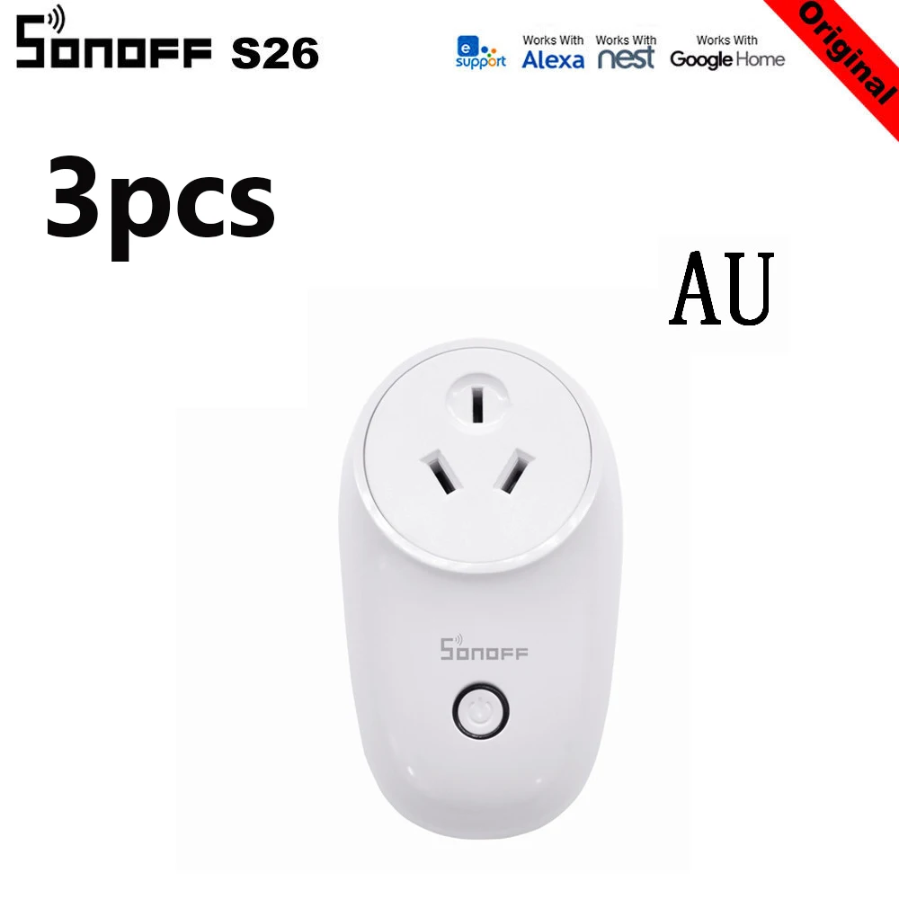 3Pcs AU 3 шт./лот SONOFF S26 ITEAD WiFi умная розетка Беспроводной дистанционного Управление зарядный адаптер интеллектное устройство передачи энергии розетки US/UK/CN/Австралия/ЕС - Комплект: 3Pcs AU