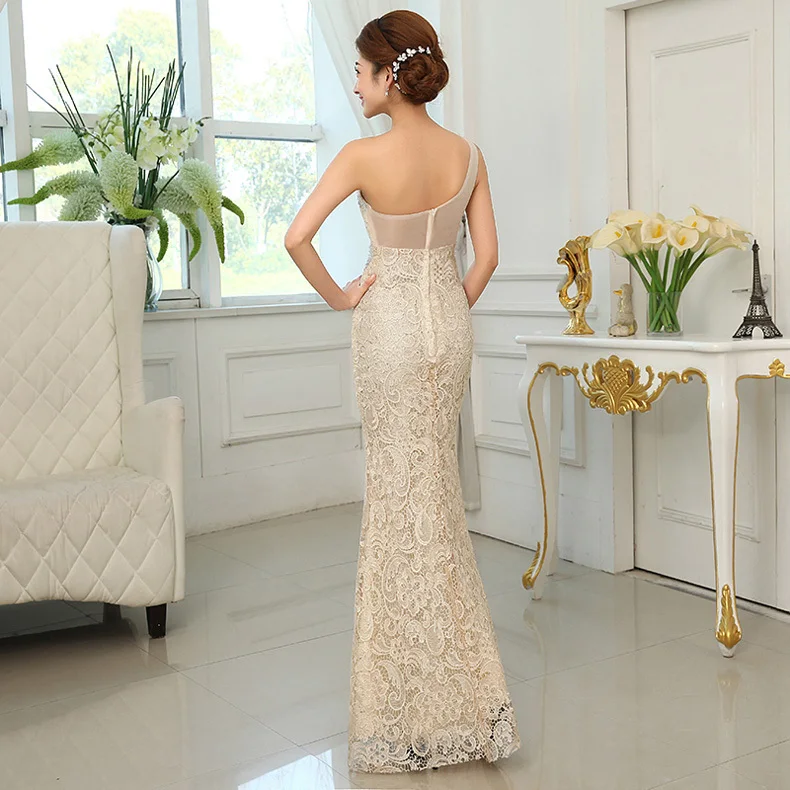 Hot Sale Sexy Mermaid One-Shoulder Beaded Lace Long Evening Dress 2017 Party Gown Free Shipping NSD-0057 Vestido De Festa | Свадьбы и