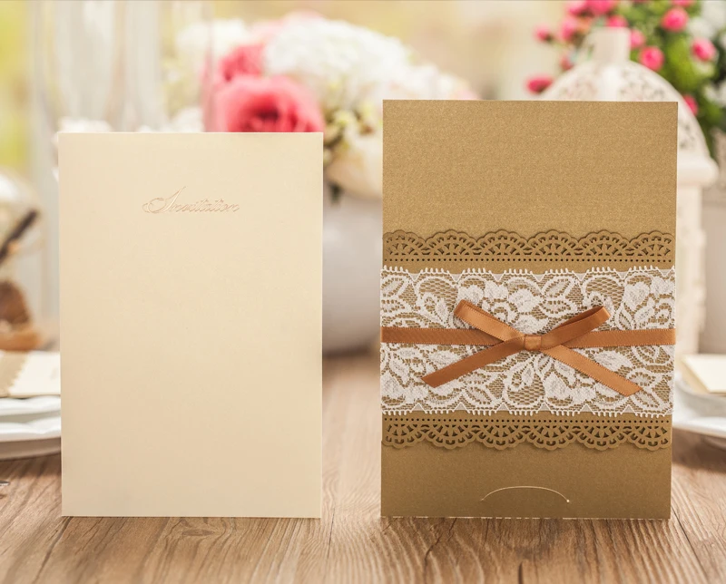 Personzlied Кружева Цветок Старинные Коричневый Цвет Карты Свадебные Приглашения