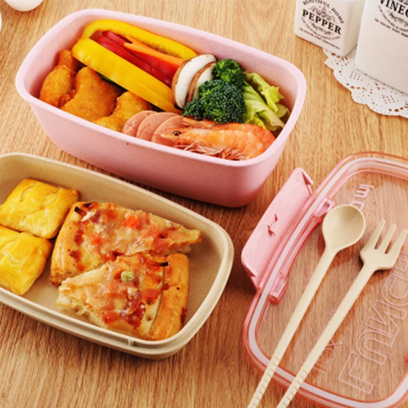 800 мл здоровый материал Ланч бокс двухслойная Пшеничная солома Bento коробки