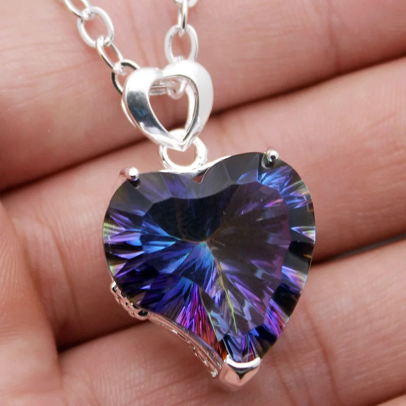 Цепочка с подвеской в виде сердца серебристого цвета|rainbow fire|heart 925925 sterling silver heart |