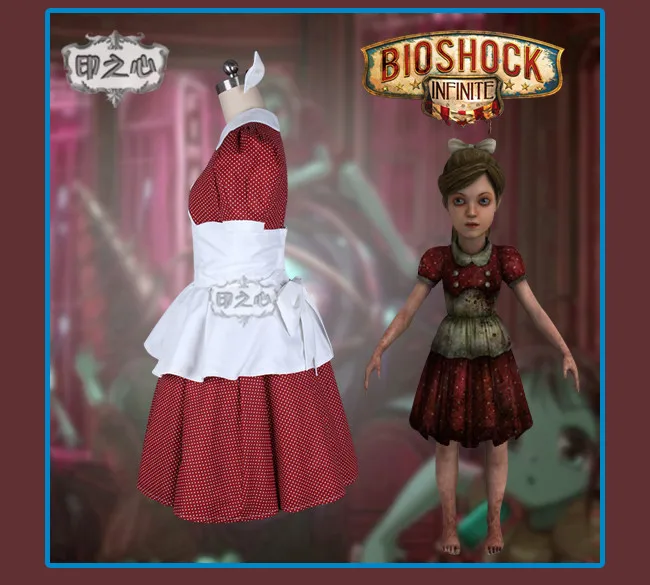 Аниме! BioShock Infinite маленькая сестра красный горошек платье горничной красивая форма косплей костюм на хэллоуин