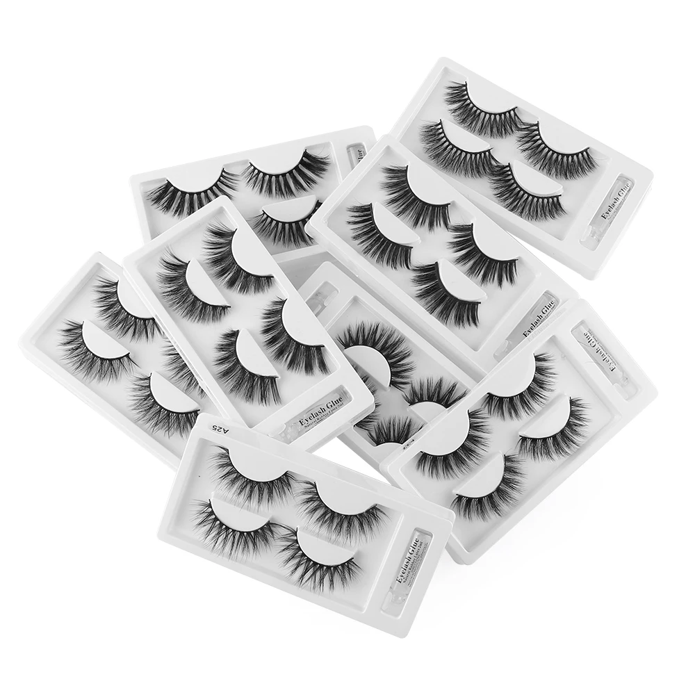 2 пары 3D искусственных норковых накладных ресниц с клеем густые ресницы Wispy