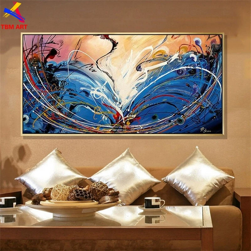 Синий цвет большая картина Ручная роспись Современная абстрактная маслом на