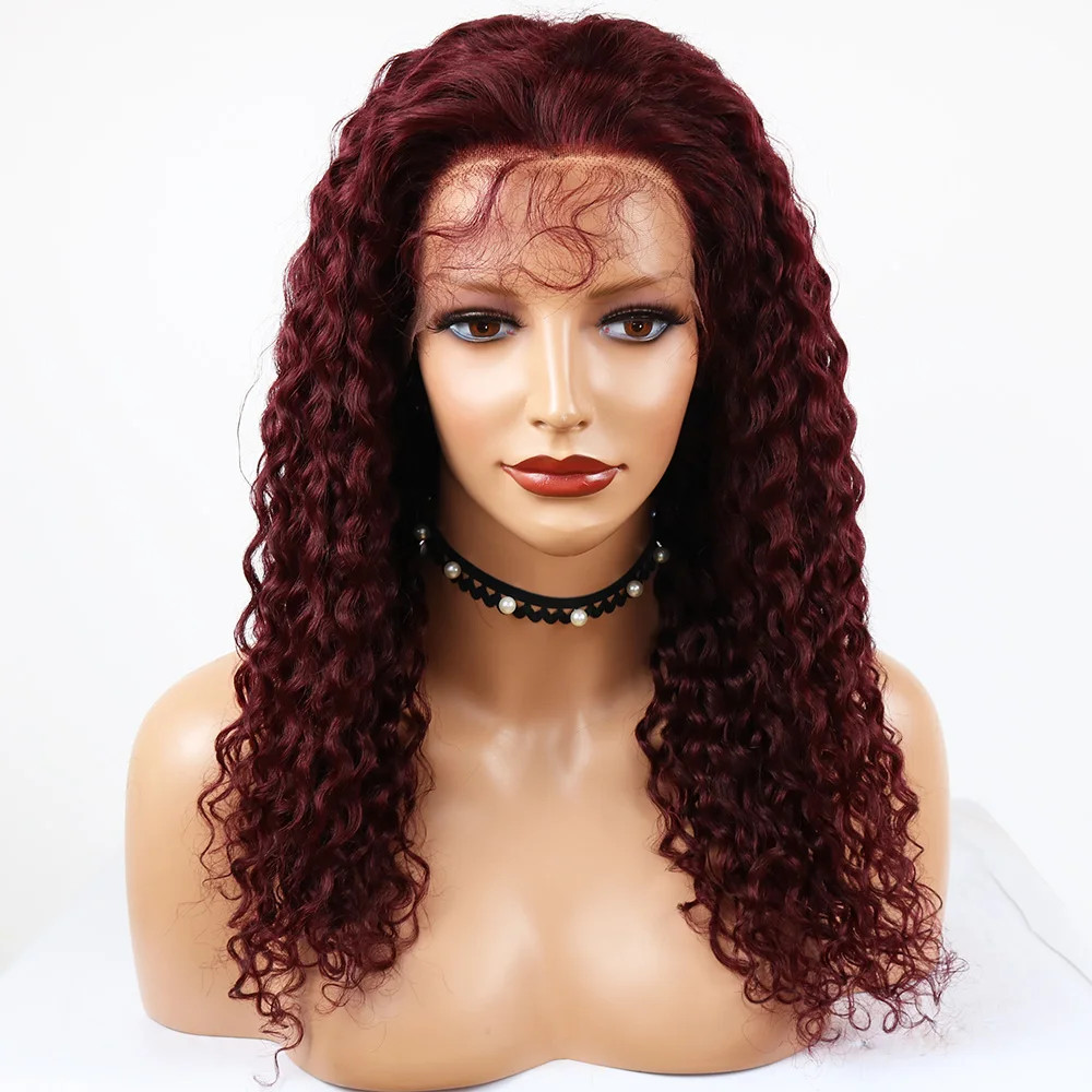 SimBeauty 99j Burgundy Brazilian Full Lace Human Hair Wigs Pre Plucked Glueless Curly Lace Front Wig For Women Baby Remy Hair