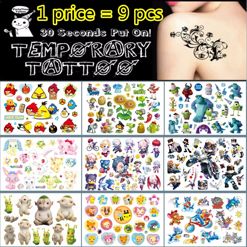 SHNAPIGN 9 шт./лот милая птица кот монстр временное искусство тела наклейки с