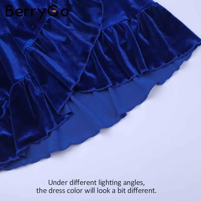 Женское бархатное платье с оборками BerryGo короткое глубоким v образным вырезом и
