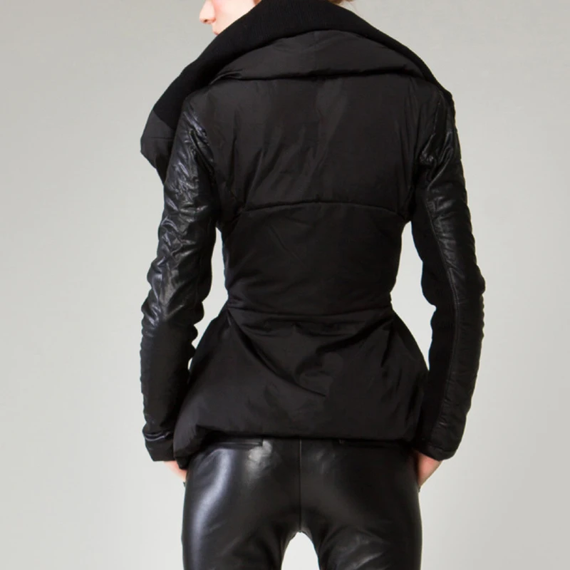 Белая Утка Вниз Зима Короткая Куртка Женщин Большой Лацкан Кружева вверх Луч