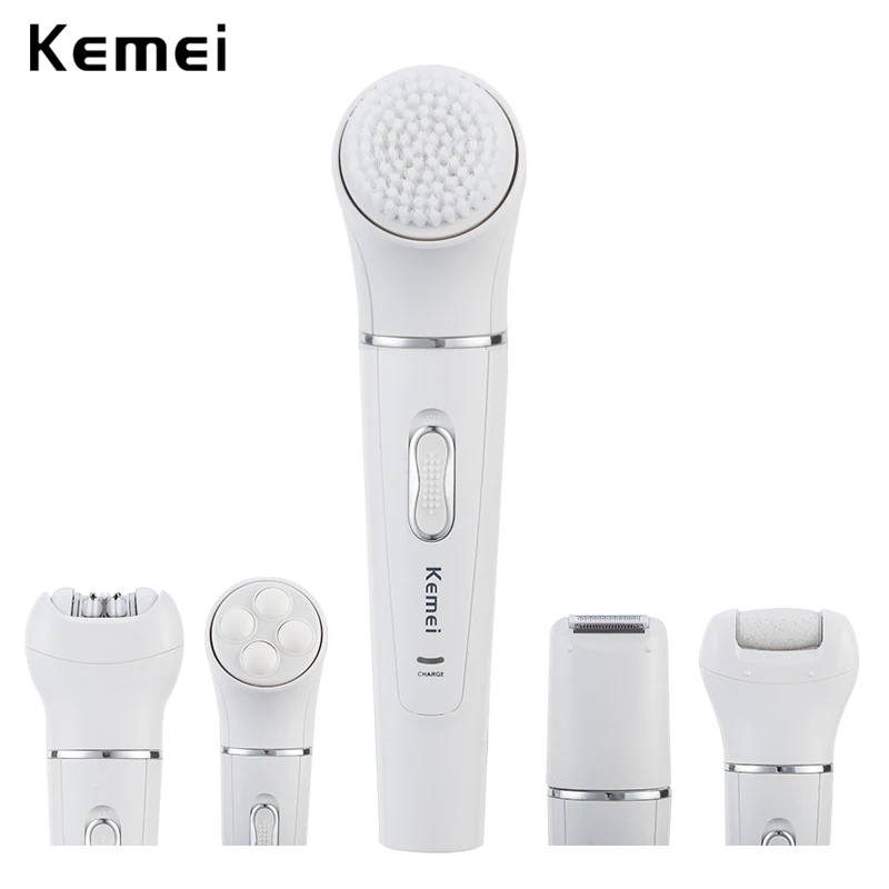 5 в 1 kemei перезаряжаемая щетка для лица Электрический Очиститель Эпилятор очищающее устройство для лица женская электрическая бритва массажер