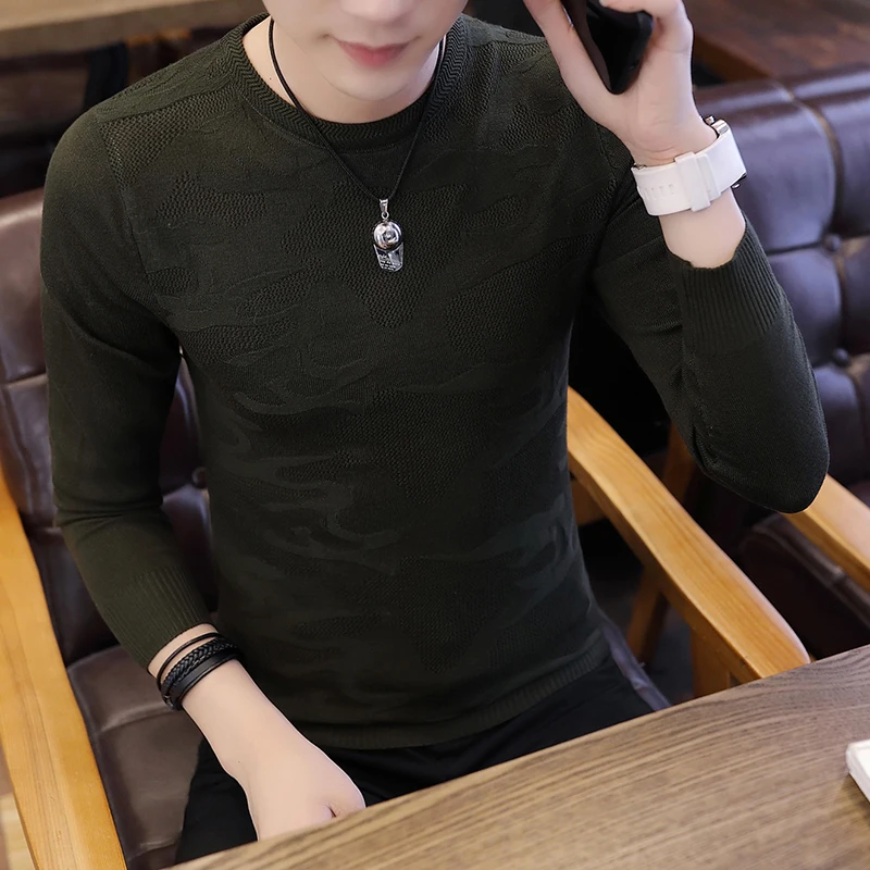 

Men's Sweaters 2018 autumn Winter New streetwear fashion Pullover Male Knitwear warm Slim Round Collar men clothing