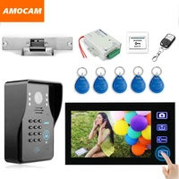 7 wireless video doorbell intercom door phone with electronic strike lock passwordid card wireless remote exit unlock