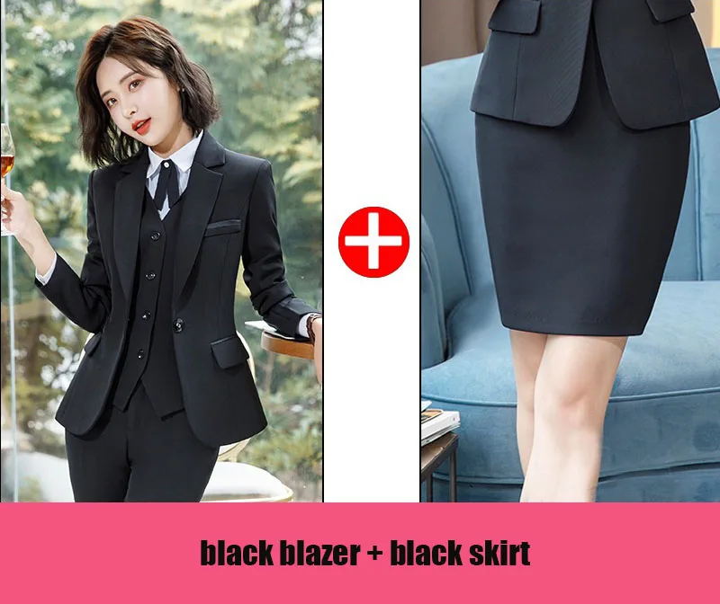 blazer and skirt Новая Элегантная деловая юбка, костюм для женщин, осень, формальный, длинный рукав, тонкий, деловой Блейзер и юбка, Офисная Женская, большие размеры, S-4XL - Цвет: blazer and skirt