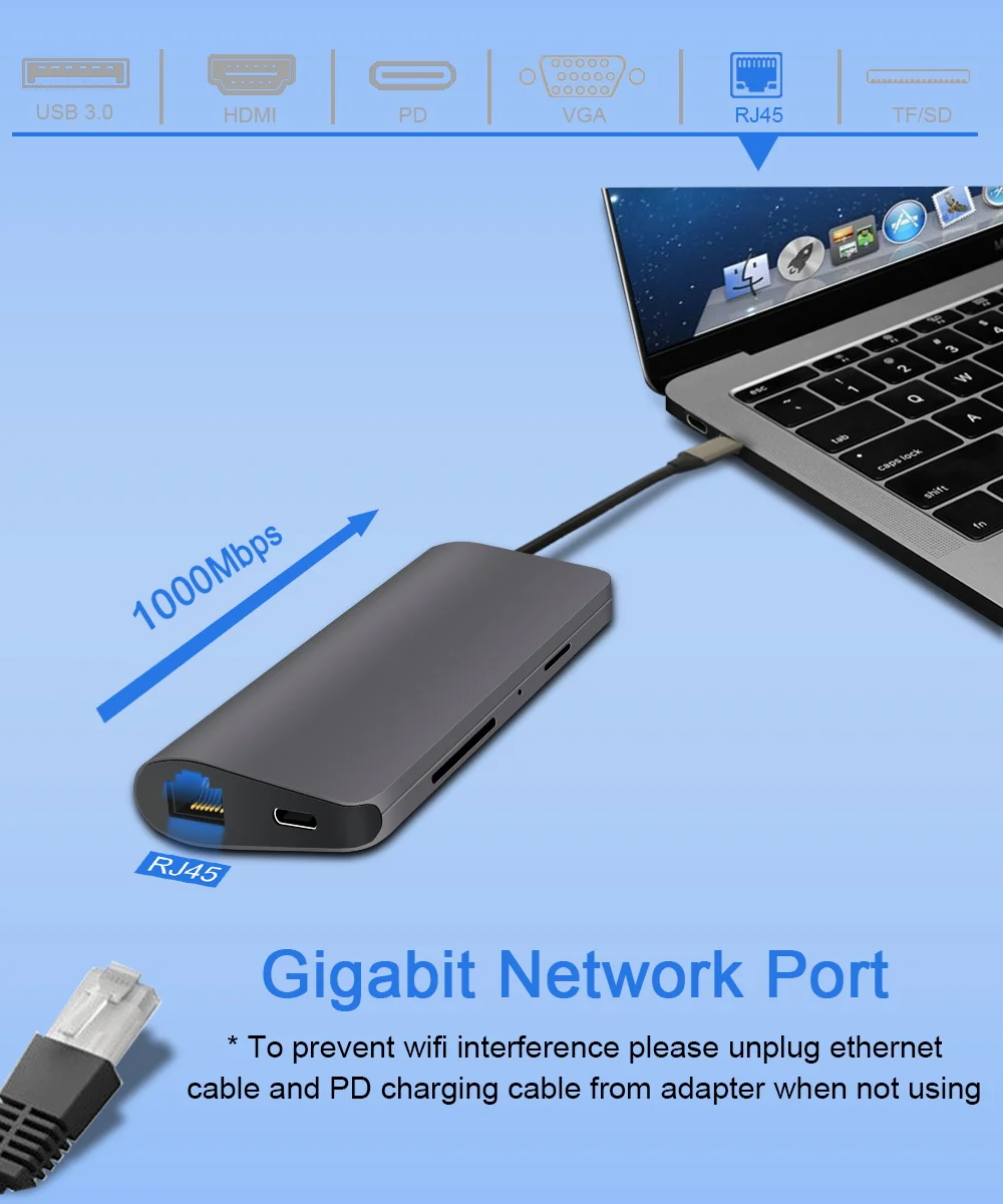 Thunderbolt 3 USB C концентратор тип C к HDMI 4K 30 Гц RJ45 3 порта USB 3,0 VGA адаптер конвертер для MacBook Pro samsung Galaxy S9 S10