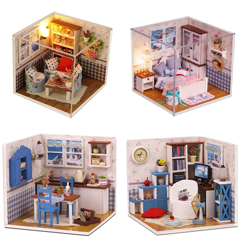 Кукольный дом Миниатюрный Кукольный Домик DIY Handmand сборка мини-комнатный дом модель здания кукольные домики мебель игрушка для детей подарок
