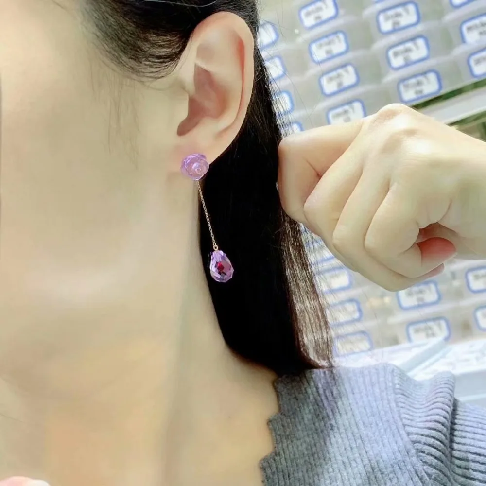 

shilovem 18k yellow gold piezoelectric amethyst Stud Earrings fine Jewelry women trendy party classic new 10*10mm myme1010by