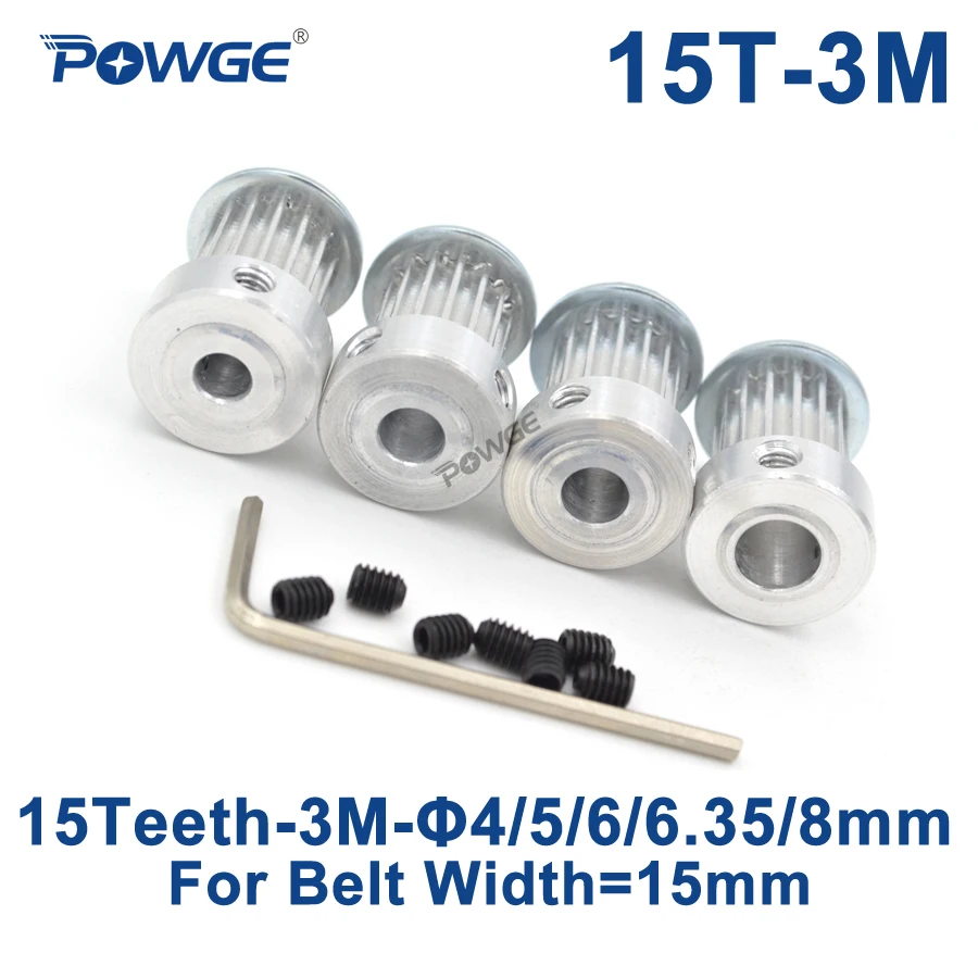 POWGE 15 Teeth HTD 3M Synchronous Pulley Bore 4/5/6/6.35/8mm for Width 15mm HTD3M Timing belt HTD3M Pulley Wheel 15Teeth 15T