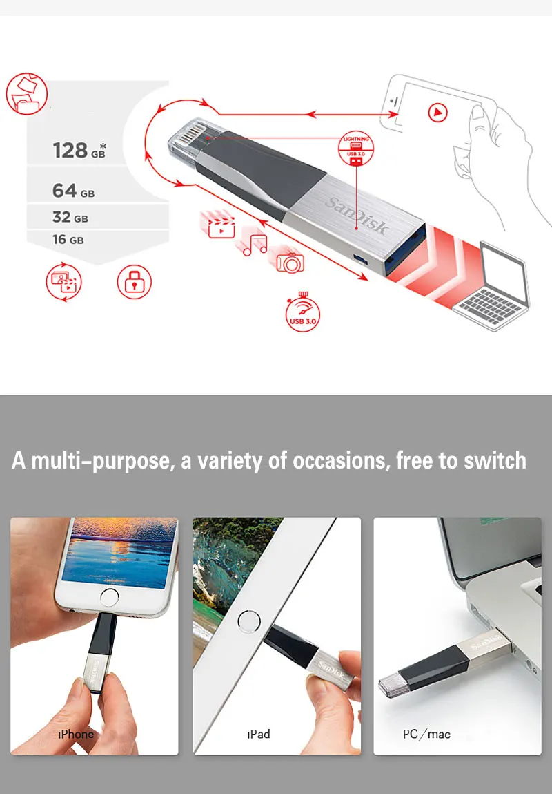 Sandisk SDIX40 MFi iOS Usb флеш-накопитель для iPad/iPhone Phone lightning 3,0 USB флешка для iPhone6 7 8 X XS XR Флешка 128GB диск