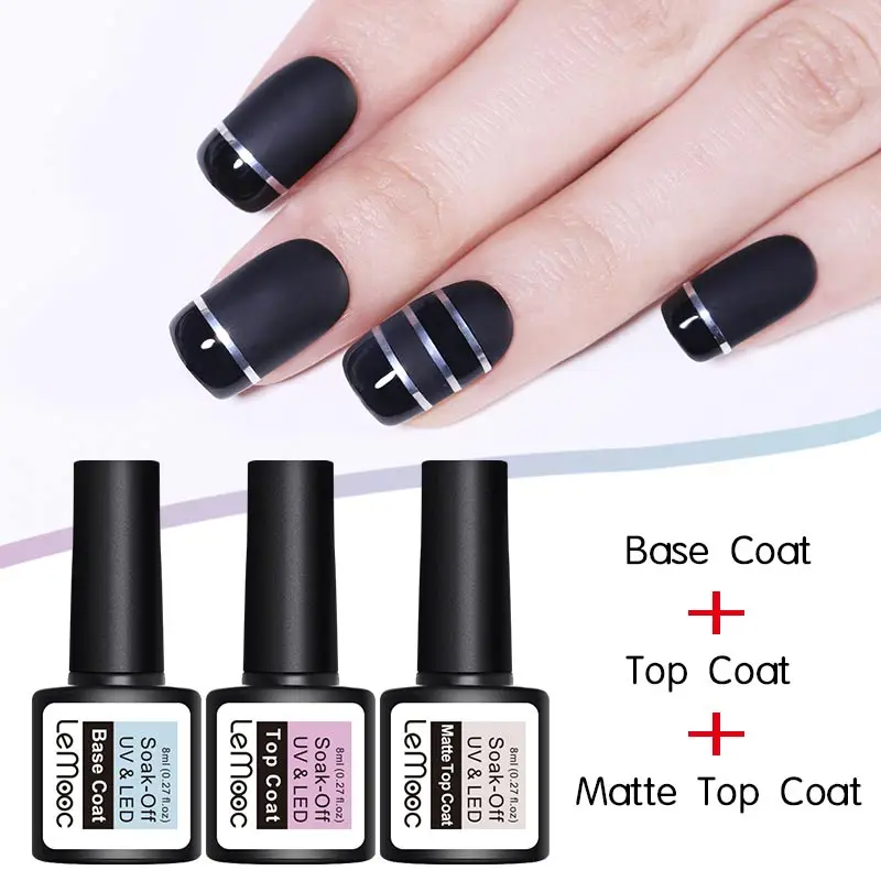 8ml Set 3 LEMOOC 1 флакон 12 мл верхнее покрытие матовое УФ-гель Базовое покрытие без протирания верхнее покрытие набор для геля Lak Профессиональный впитывающий УФ верхнее покрытие наборы - Цвет: 8ml Set 3
