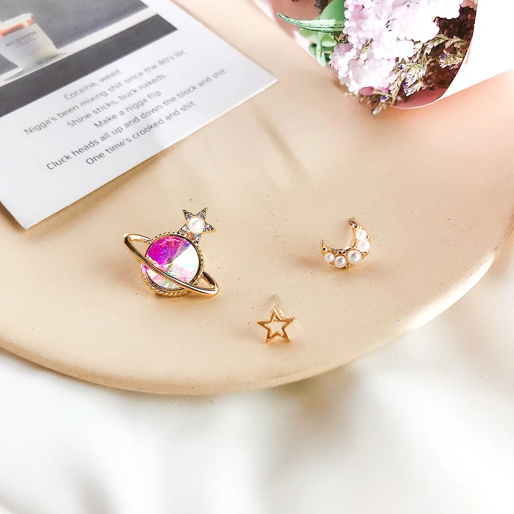 Женские серьги с космическими лунами маленькие в Корейском стиле 3 шт. новый