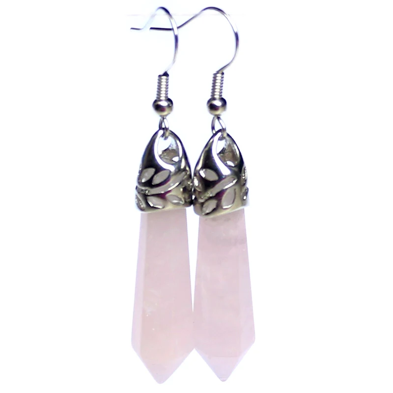 rose quartz Винтажный серебряный цвет натуральный драгоценный камень висячие серьги женские пули аметисты опал кварц Агаты бирюзовый камень серьги - Окраска металла: rose quartz