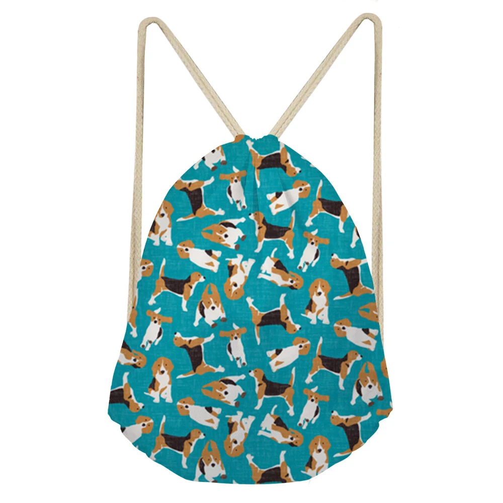 NOISYDESIGNS Drawstring Bag Women's Backpack Beagles Pet Dog Printing Backpacks for Girls Small Travel Storage Bags Softback |