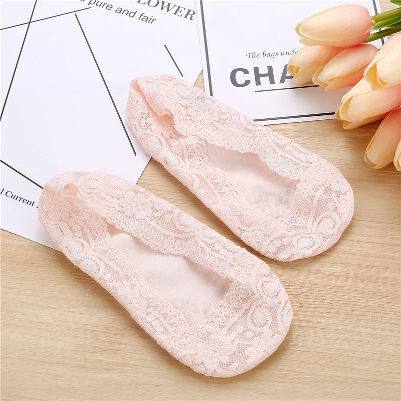 Кружевные носки следки женские летние силикагель невидимые с хлопковой подошвой