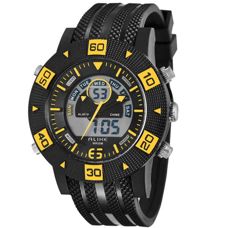 Мужские спортивные часы ALIKE с двойным циферблатом будильником секундомером
