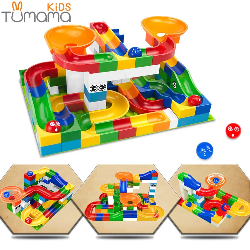 Tumama 52 шт. DIY Строительство Мрамор забег Run лабиринт шарики трек дети детей игровой здания Конструкторы Игрушечные лошадки совместимые с Duplo