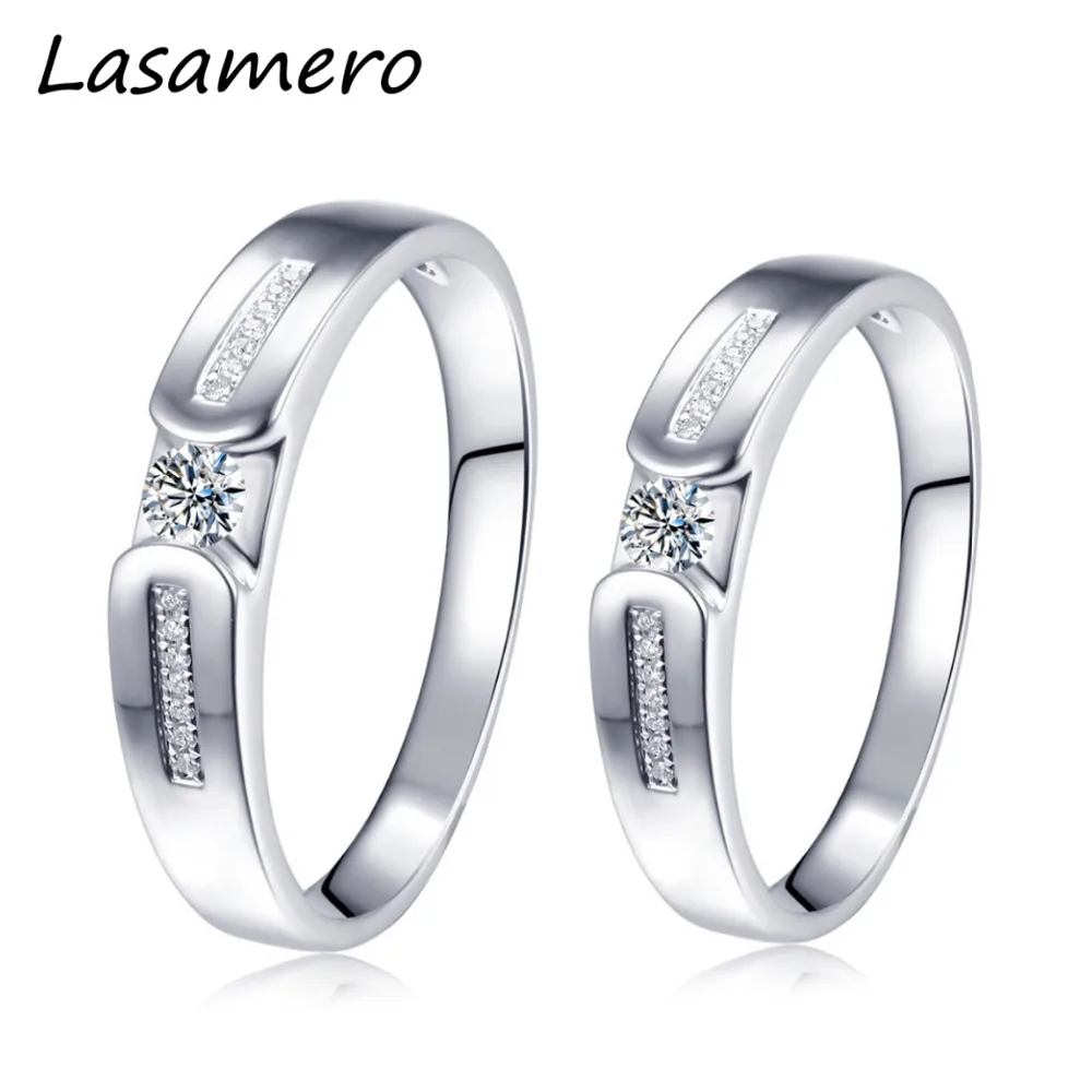 Мужское и женское кольцо с натуральным бриллиантом LASAMERO обручальное из белого