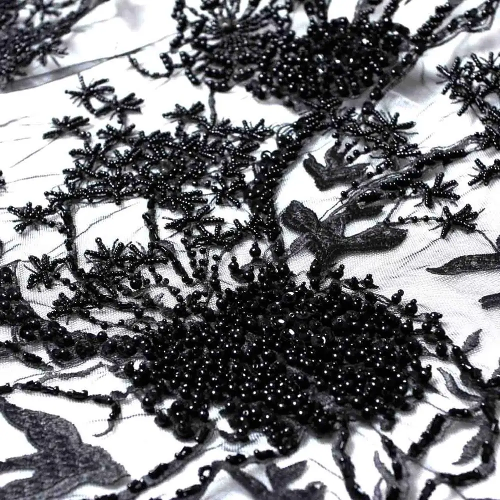 Black La Belleza модный дизайн слоновая кость/грязно-розовый/черный/Королевский тяжелый ручной работы бисером кружева, кружевная ткань из стразов 1 ярд - Цвет: Black