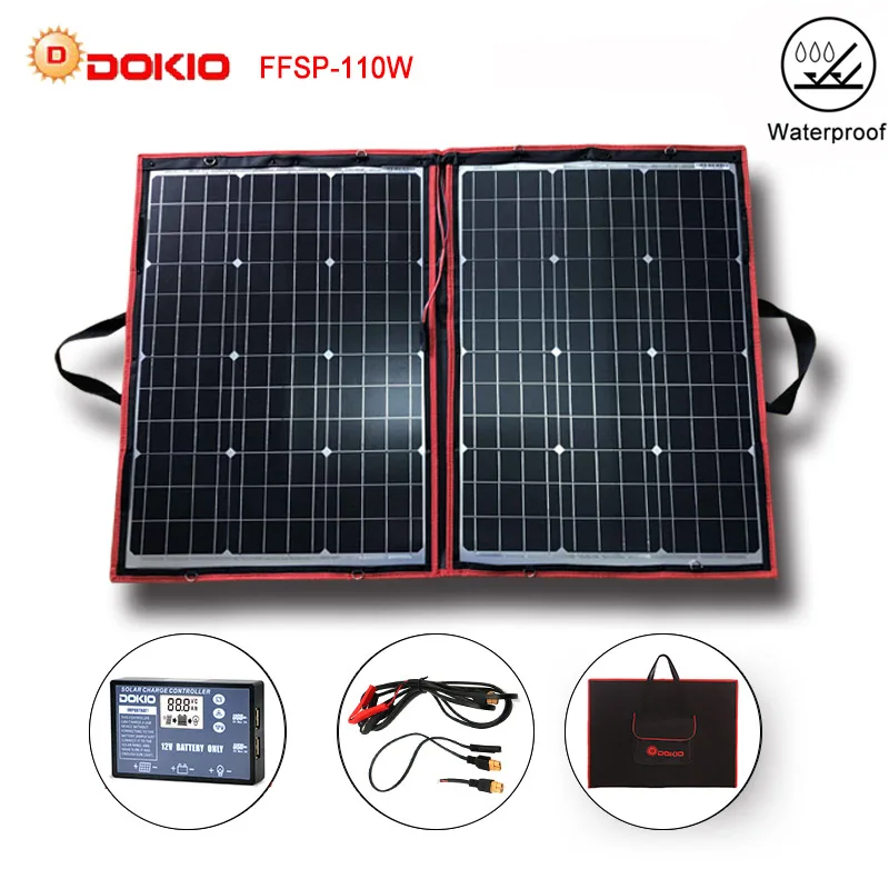 Dokio 100W 110 Вт(55 Вт x 2 шт.) 18V гибкие черные панели солнечных батарей Китай складное+ 12/24V регулятор напряжения 110 ватт панель солнечных батарей