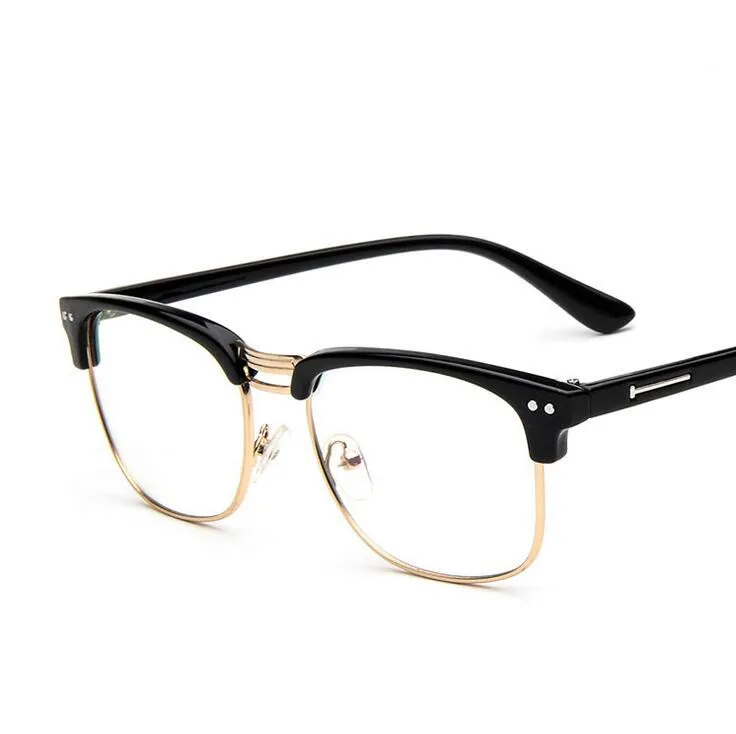 

Metal Half Frame Glasses Frame Retro Woman Men Reading Glass UV Protection Clear Lens Computer Eyeglass Gold Frames-Eyewear