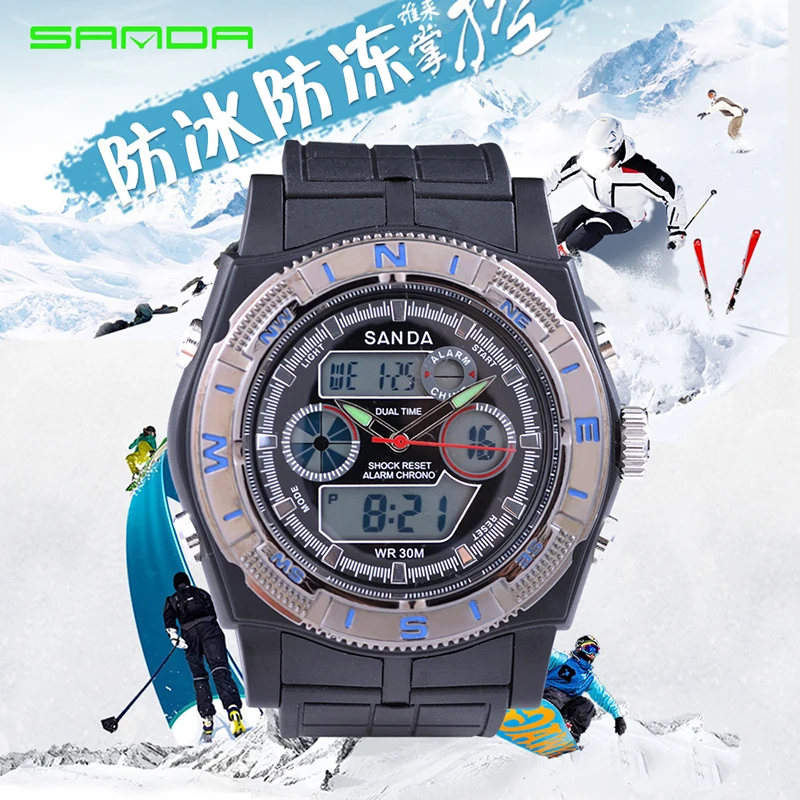 Часы высокого качества SANDA мужские роскошные брендовые светодиодный цифровые