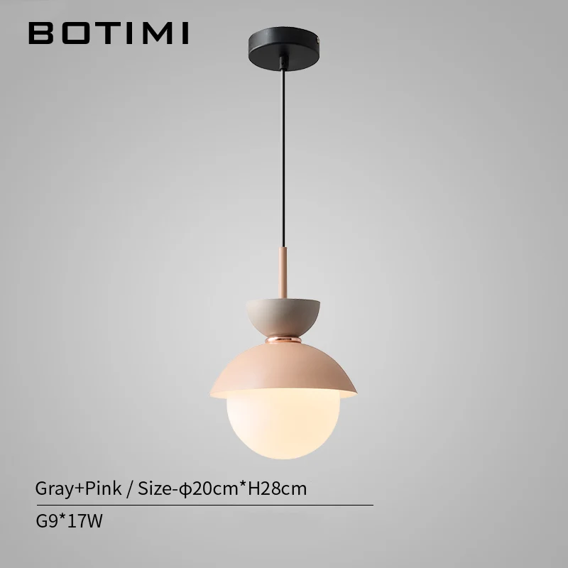 Gray Pink BOTIMI Modern LED Pendant Lights With Glass Lampshade For Dining Room Colorful Restaurant Hanging Kitchen Lighting Fixtures - Цвет корпуса: Gray Pink