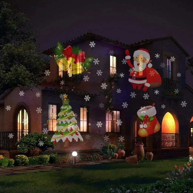 Christmas Lights Outdoor Waterproof LED Laser Snow Animation Effect IP65 Indoor/Outdoor Projector 16 Patterns Snowflake/Snowman | Лампы и