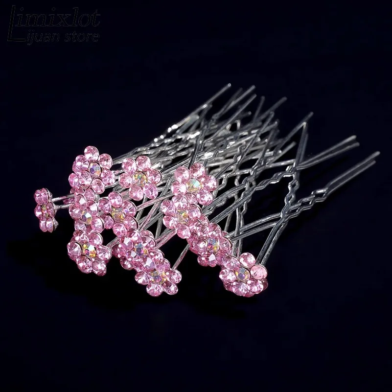 Pink Женские Стразы u-образный заколки для волос для невесты Свадебные аксессуары цветок кристалл заколки для волос зажим для невесты ювелирные изделия 40 шт./партия - Окраска металла: Pink
